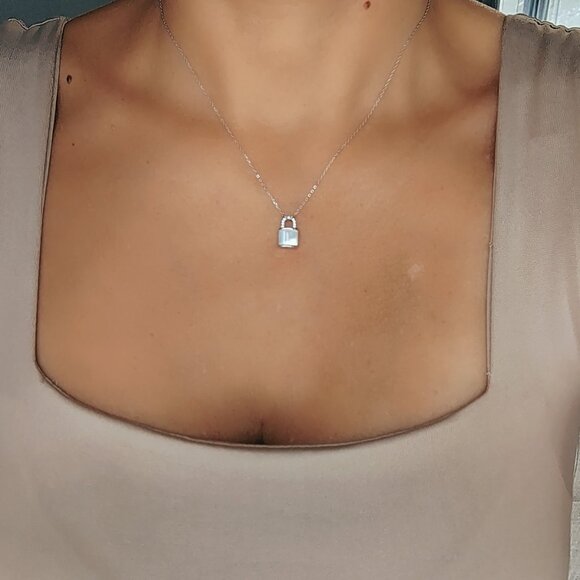 Sterling Silver Mother of Pearl Dainty Pendant Lock - Picture 7 of 12